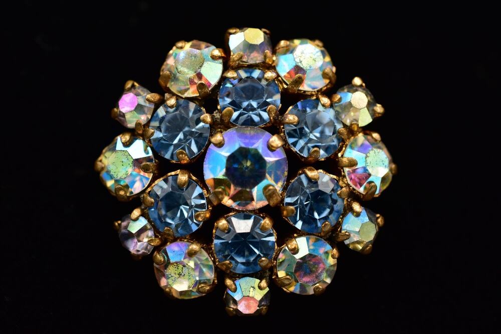 Made in Germany Vintage Deco Pin Brooch Blue Rhinestone Crystal 1930s BinBI